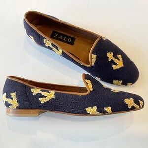 ZALO Blue Gold Anchor Loafer Size 8.5